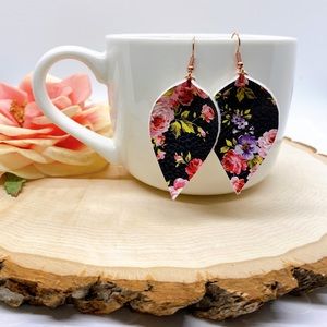 Black with Multi Colored Floral Drop Earrings